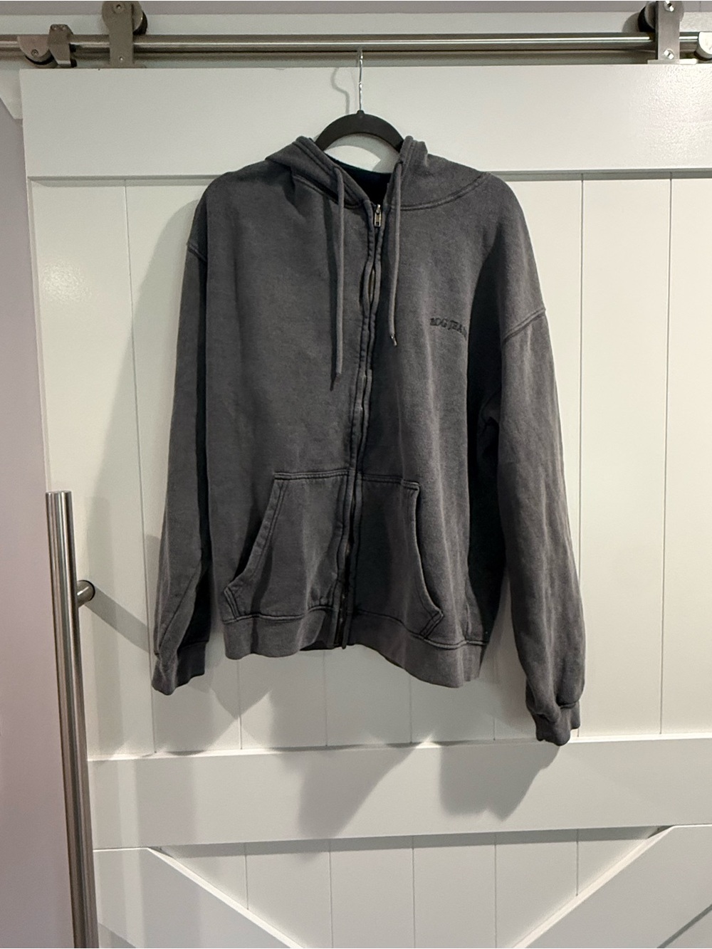 BDG Oversized Washed Charcoal Gray Zip-Up Hoodie